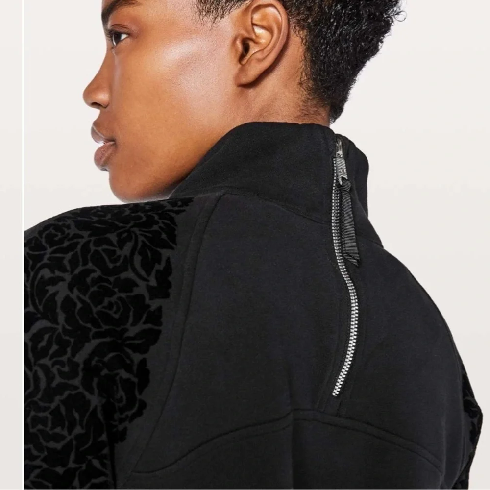 Lululemon Black Floral Flock Pullover sz 10